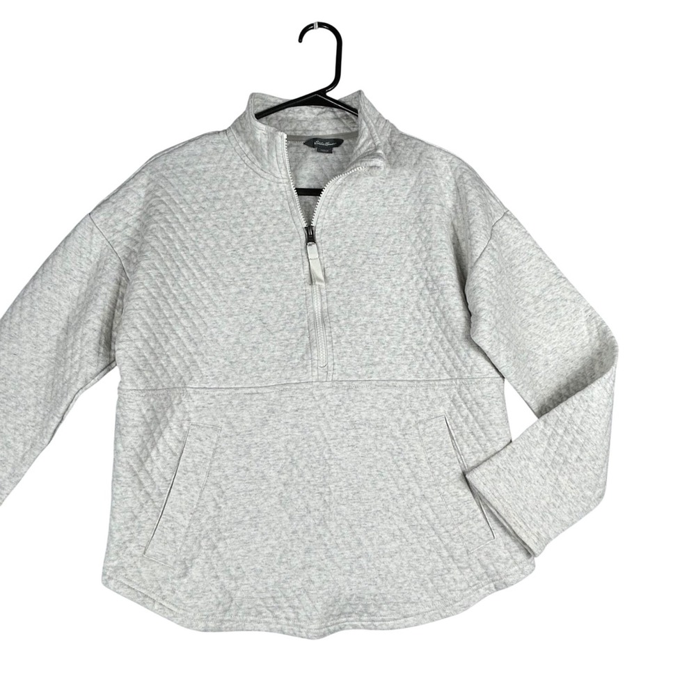 Eddie Bauer Womens Quilted Half Zip Pullover Sweatshirt Light Gray Size S